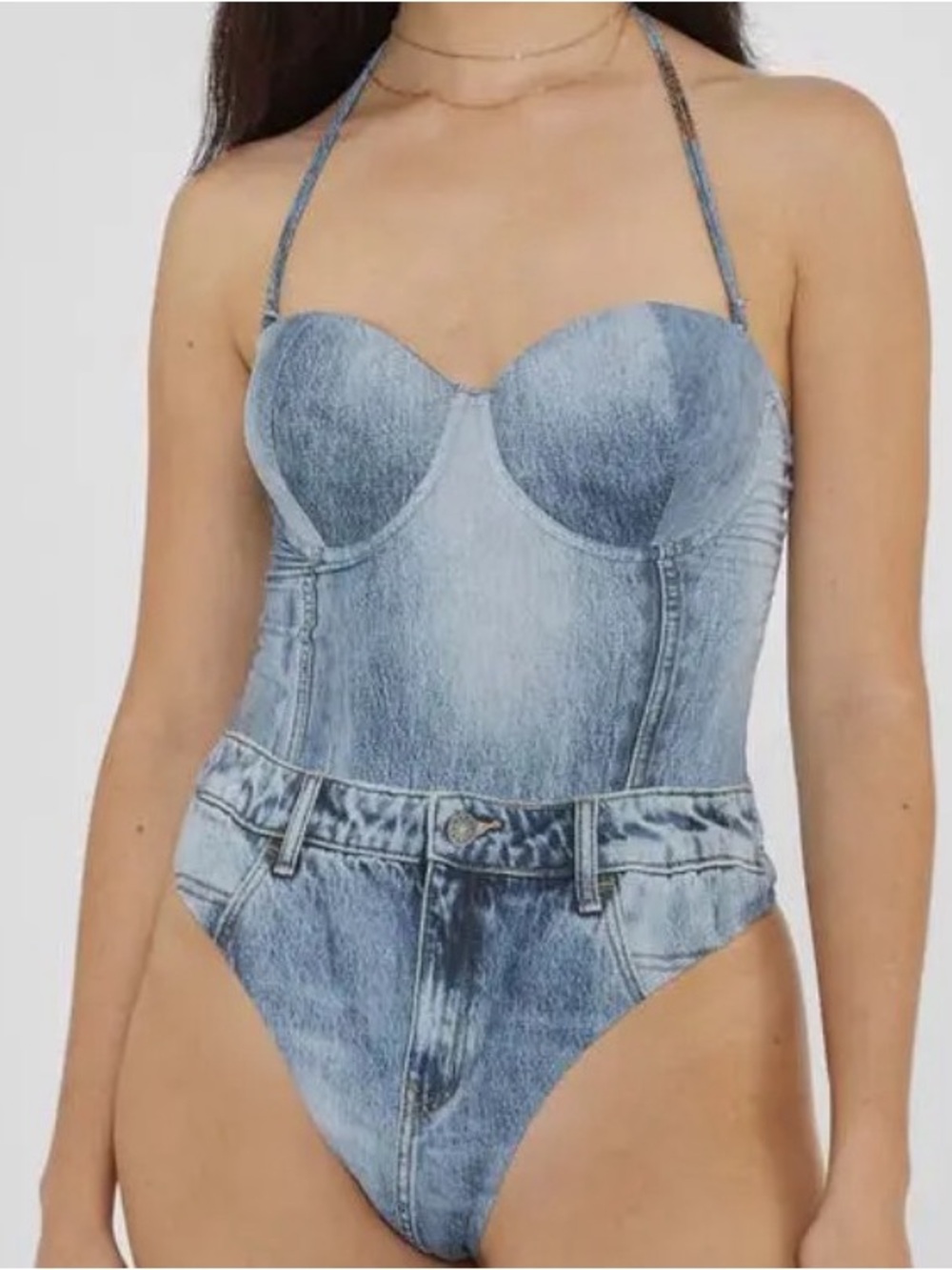 NWT Guess Go Denim Printed One Piece Bikini